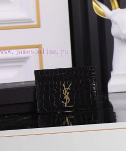 Yves Saint Laurent Bags SLoro Piana crocodile pattern card clip credit clip metal interlocking YSL standard, jacquar hgobh0ti