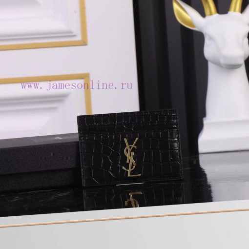 Yves Saint Laurent Bags SLoro Piana crocodile pattern card clip credit clip metal interlocking YSL standard, jacquar hgobh0ti