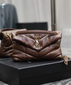 Yves Saint Laurent Bags Coffee colored gold buckleLoulou Puffer_ Quilted lamb leather bag, made of 100% lambskin, wi zcb8whua