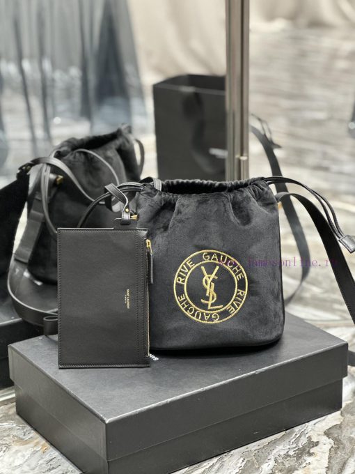 Yves Saint Laurent Bags RIVE GAUCHE New Embroidery with Cowhide Drawstring Bucket BagFollowing the RIVE GAUCH 1d7uubh0