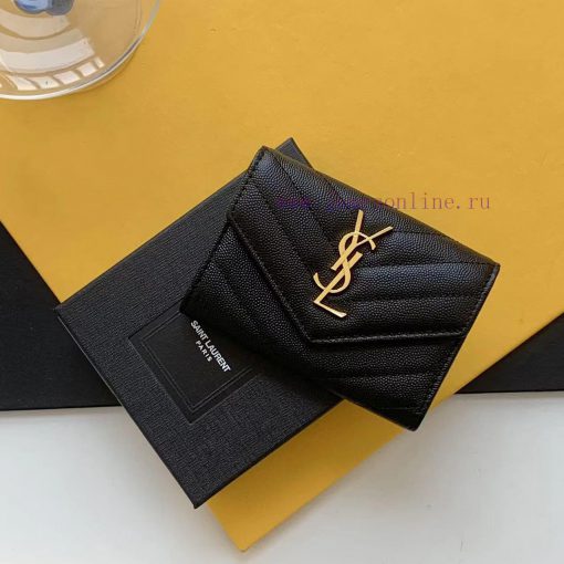Yves Saint Laurent Bags SLoro Piana two fold short clip wallet card bag, original development, imported calf leather y1smpey3 - Image 2