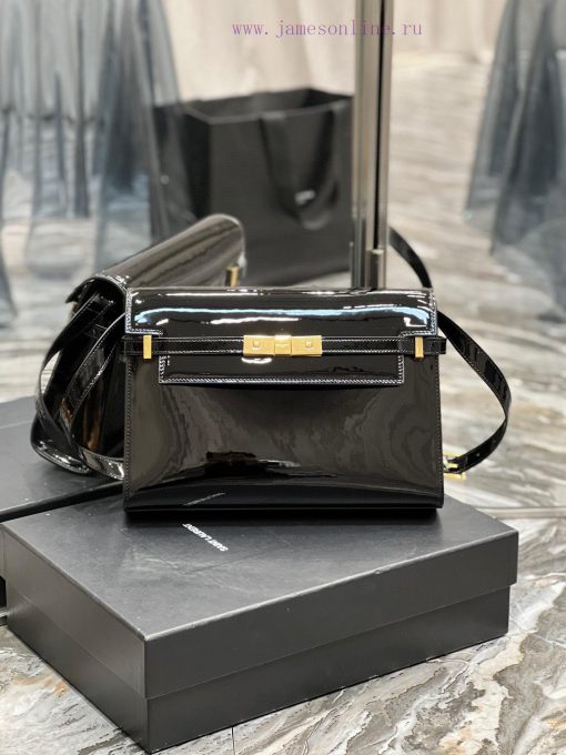 Yves Saint Laurent Bags 𝑴𝒂𝒏𝒉𝒂𝒕𝒕𝒖 Black patent leather gold buckle_The latest revision of the Manhattan baguette bag 07l5kbr7 - Image 2