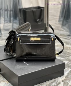 Yves Saint Laurent Bags 𝑴𝒂𝒏𝒉𝒂𝒕𝒕𝒖 Black patent leather gold buckle_The latest revision of the Manhattan baguette bag kyzcs6r0