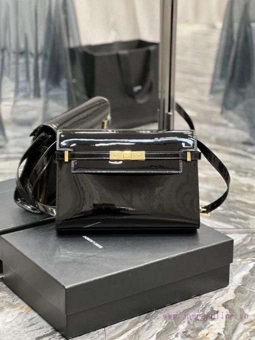 Yves Saint Laurent Bags 𝑴𝒂𝒏𝒉𝒂𝒕𝒕𝒖 Black patent leather gold buckle_The latest revision of the Manhattan baguette bag kyzcs6r0 - Image 2