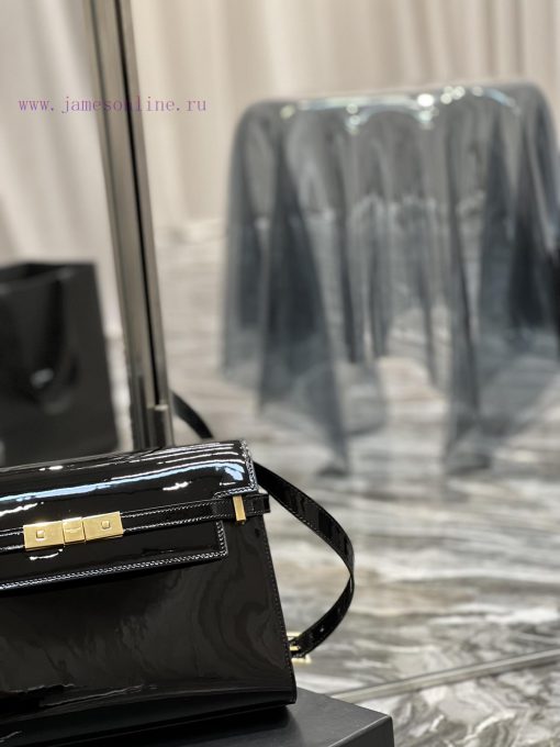 Yves Saint Laurent Bags 𝑴𝒂𝒏𝒉𝒂𝒕𝒕𝒖 Black patent leather gold buckle_The latest revision of the Manhattan baguette bag kyzcs6r0 - Image 4