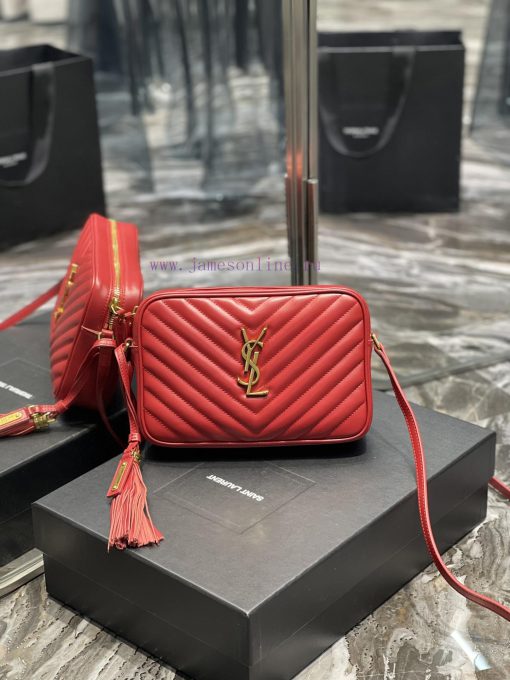 Yves Saint Laurent Bags 𝑳𝒐𝒖 Camera Bag - Big Red Gold BuckleTop imported Italian cowhide is matched with frosted lea i39tpzym