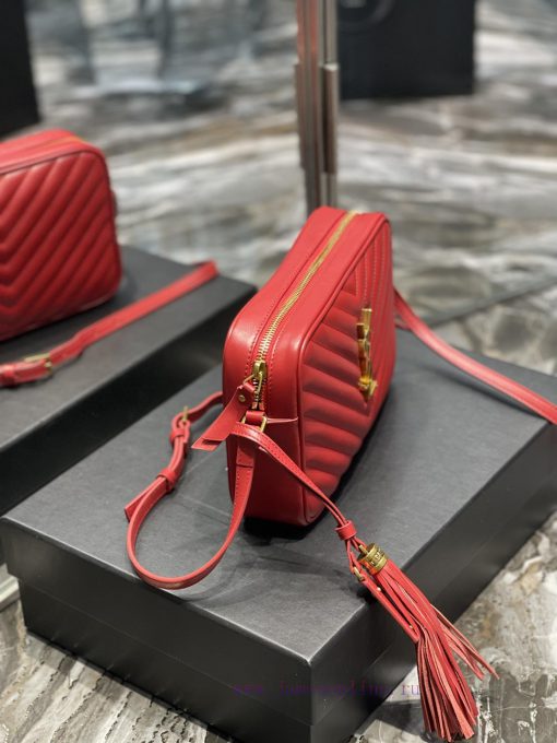 Yves Saint Laurent Bags 𝑳𝒐𝒖 Camera Bag - Big Red Gold BuckleTop imported Italian cowhide is matched with frosted lea i39tpzym - Image 5