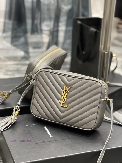Yves Saint Laurent Bags 𝑳𝒐𝒖 Camera Bag - Grey Gold BuckleTop imported Italian cowhide is matched with frosted leathe g4afb1sc - Image 3