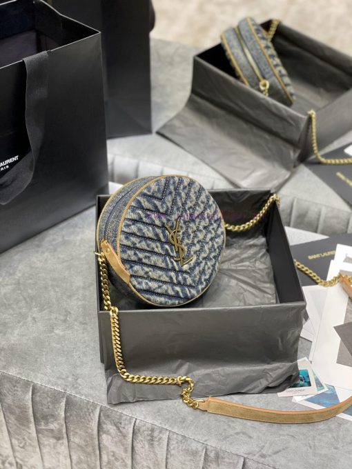 Yves Saint Laurent Bags VINYLE_Circle bag denim fabricEarth yellow frosted leather shoulder strap_Don't be fooled by opfs2kno - Image 3