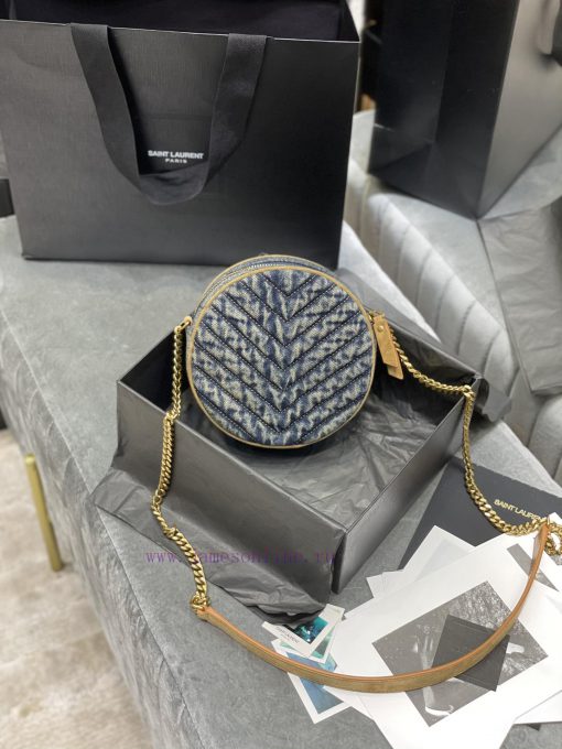 Yves Saint Laurent Bags VINYLE_Circle bag denim fabricEarth yellow frosted leather shoulder strap_Don't be fooled by opfs2kno - Image 7