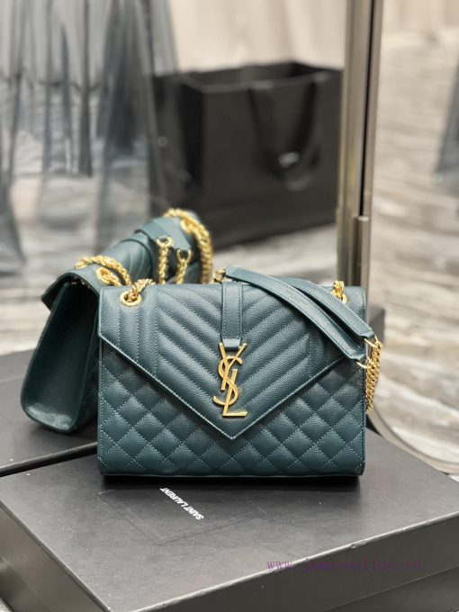 Yves Saint Laurent Bags Envelope turquoise green gold buckleMedium grained embossed quilted genuine leather envelope gtu56csb - Image 2