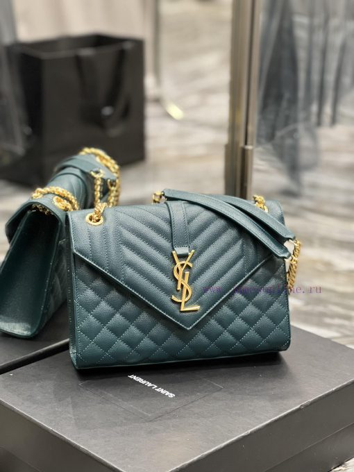 Yves Saint Laurent Bags Envelope turquoise green gold buckleMedium grained embossed quilted genuine leather envelope gtu56csb - Image 3
