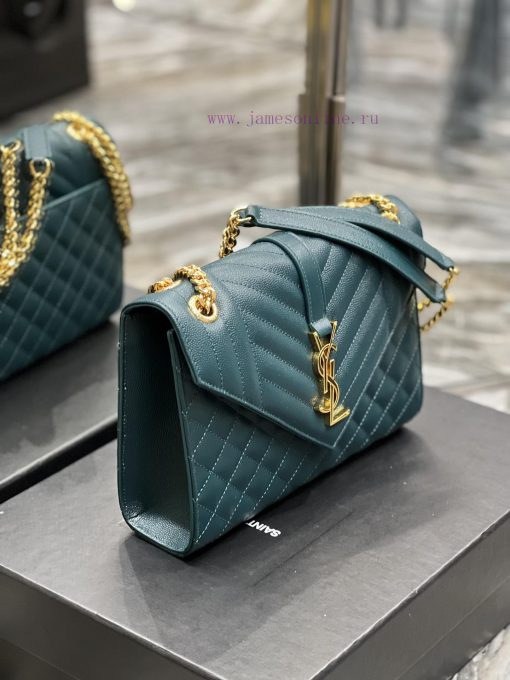Yves Saint Laurent Bags Envelope turquoise green gold buckleMedium grained embossed quilted genuine leather envelope gtu56csb - Image 6