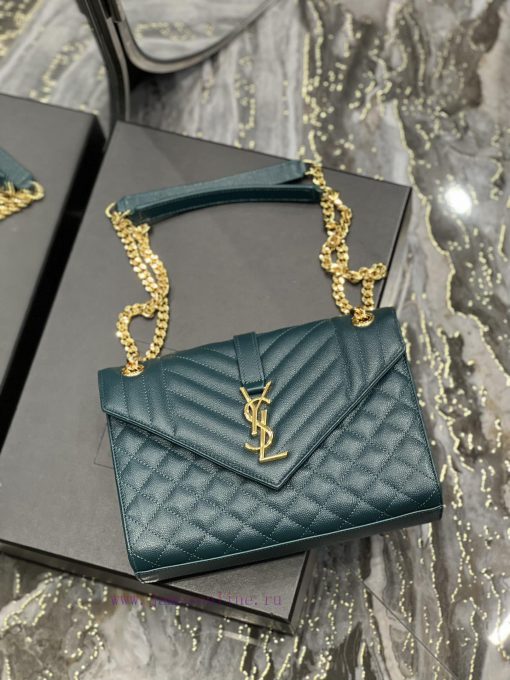 Yves Saint Laurent Bags Envelope turquoise green gold buckleMedium grained embossed quilted genuine leather envelope gtu56csb - Image 8