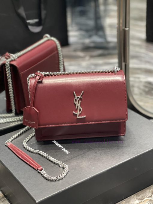 Yves Saint Laurent Bags 𝑺𝒖𝒏𝒔𝒆𝒕 𝟮𝟮𝒄𝒎Wine red silver buckleThe unbeatable classic toothpick patterned sunset bag has b v6au6f41