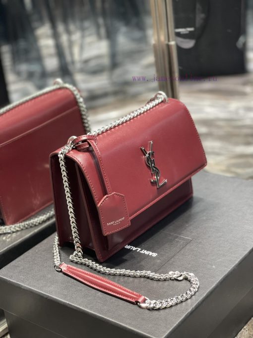 Yves Saint Laurent Bags 𝑺𝒖𝒏𝒔𝒆𝒕 𝟮𝟮𝒄𝒎Wine red silver buckleThe unbeatable classic toothpick patterned sunset bag has b v6au6f41 - Image 4