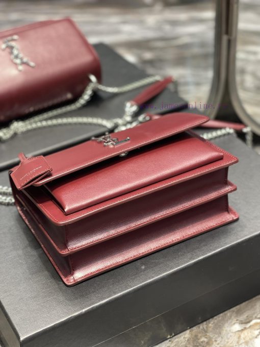 Yves Saint Laurent Bags 𝑺𝒖𝒏𝒔𝒆𝒕 𝟮𝟮𝒄𝒎Wine red silver buckleThe unbeatable classic toothpick patterned sunset bag has b v6au6f41 - Image 7