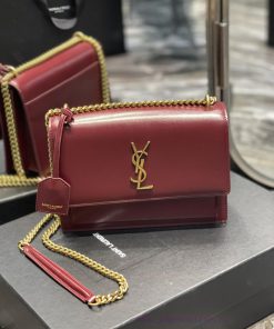 Yves Saint Laurent Bags 𝑺𝒖𝒏𝒔𝒆𝒕 𝟮𝟮𝒄𝒎Wine red gold buckleThe unbeatable classic toothpick patterned sunset bag has bee 2phdzshw
