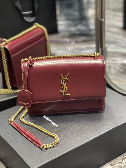 Yves Saint Laurent Bags 𝑺𝒖𝒏𝒔𝒆𝒕 𝟮𝟮𝒄𝒎Wine red gold buckleThe unbeatable classic toothpick patterned sunset bag has bee 2phdzshw - Image 2