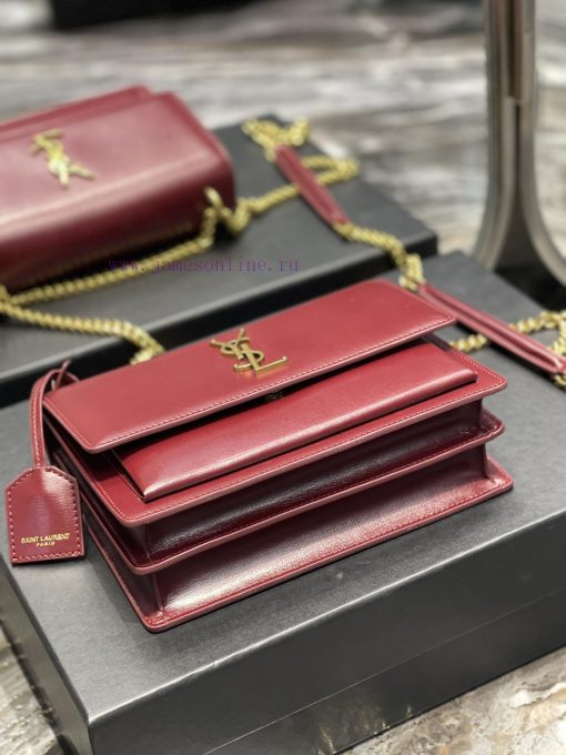 Yves Saint Laurent Bags 𝑺𝒖𝒏𝒔𝒆𝒕 𝟮𝟮𝒄𝒎Wine red gold buckleThe unbeatable classic toothpick patterned sunset bag has bee 2phdzshw - Image 7