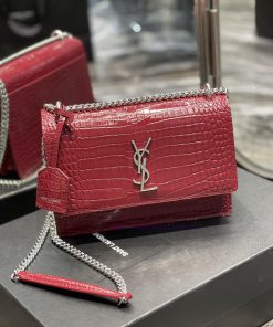 Yves Saint Laurent Bags 𝑺𝒖𝒏𝒔𝒆𝒕 𝟮𝟮𝒄𝒎Wine red silver buckleThe unbeatable classic crocodile patterned sunset bag has b tqwt16ts