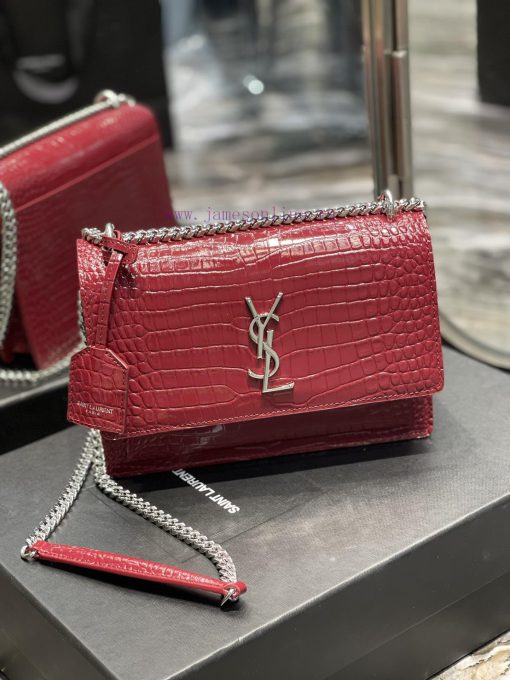 Yves Saint Laurent Bags 𝑺𝒖𝒏𝒔𝒆𝒕 𝟮𝟮𝒄𝒎Wine red silver buckleThe unbeatable classic crocodile patterned sunset bag has b tqwt16ts - Image 2