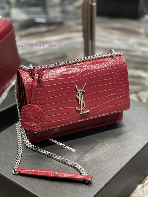 Yves Saint Laurent Bags 𝑺𝒖𝒏𝒔𝒆𝒕 𝟮𝟮𝒄𝒎Wine red silver buckleThe unbeatable classic crocodile patterned sunset bag has b tqwt16ts - Image 3