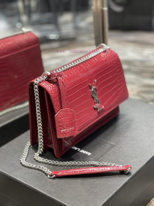 Yves Saint Laurent Bags 𝑺𝒖𝒏𝒔𝒆𝒕 𝟮𝟮𝒄𝒎Wine red silver buckleThe unbeatable classic crocodile patterned sunset bag has b tqwt16ts - Image 4