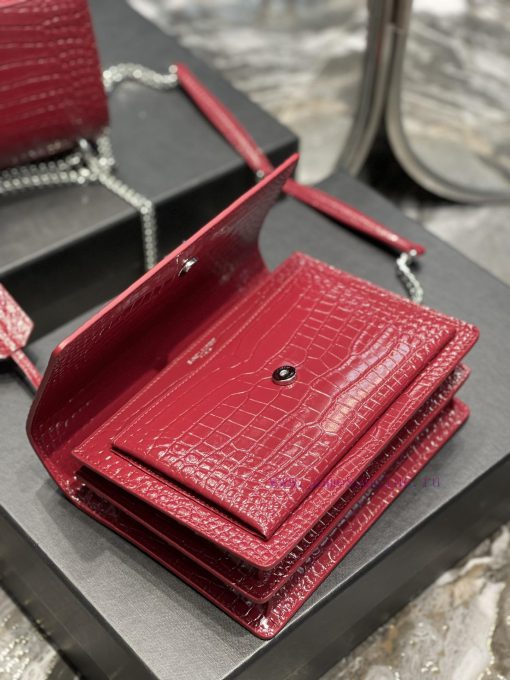 Yves Saint Laurent Bags 𝑺𝒖𝒏𝒔𝒆𝒕 𝟮𝟮𝒄𝒎Wine red silver buckleThe unbeatable classic crocodile patterned sunset bag has b tqwt16ts - Image 8