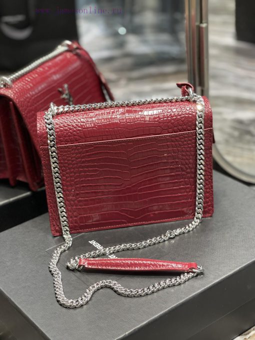 Yves Saint Laurent Bags 𝑺𝒖𝒏𝒔𝒆𝒕 𝟮𝟮𝒄𝒎Wine red silver buckleThe unbeatable classic crocodile patterned sunset bag has b tqwt16ts - Image 10