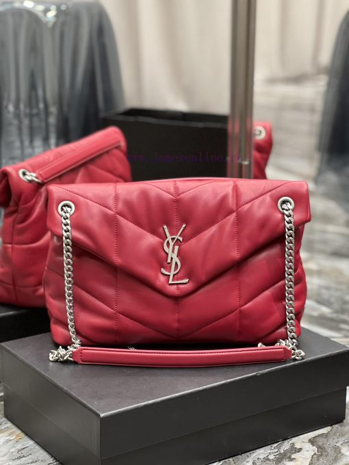 Yves Saint Laurent Bags Red with silver buckle𝙇𝙤𝙪𝙡𝙤𝙪𝙋𝙪𝙛𝙛𝙚𝙧 Quilted lamb leather bag, made of 100% lambskin, with a s jrb798an