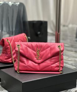 Yves Saint Laurent Bags Rose red gold buckleLoulou Puffer_ Quilted lamb leather bag, made of 100% lambskin, with a s p9luenmt