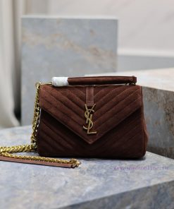 Yves Saint Laurent Bags Monogram college Brown frosted leather_Wannian postman bag, hot and explosive 24cm, street ojh7ys9m