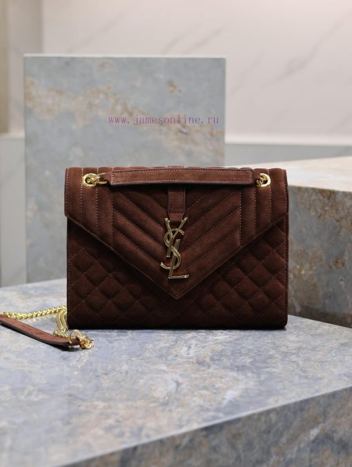 Yves Saint Laurent Bags NEW Brown Gold Button MatteENVELOPE Matte SeriesMedium envelope bag, V-shaped diamond patter nqiqtro2 - Image 2