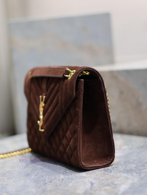 Yves Saint Laurent Bags NEW Brown Gold Button MatteENVELOPE Matte SeriesMedium envelope bag, V-shaped diamond patter nqiqtro2 - Image 6