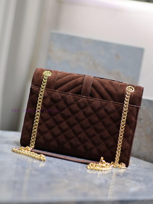 Yves Saint Laurent Bags NEW Brown Gold Button MatteENVELOPE Matte SeriesMedium envelope bag, V-shaped diamond patter nqiqtro2 - Image 7