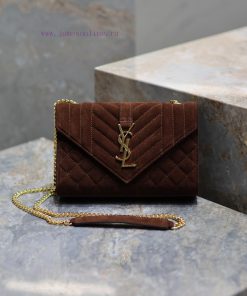 Yves Saint Laurent Bags NEW Brown Gold Button MatteEnvelope Matte SeriesSmall envelope bag, V-shaped diamond pattern 8tqi1gt4