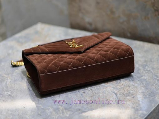 Yves Saint Laurent Bags NEW Brown Gold Button MatteENVELOPE Matte SeriesMedium envelope bag, V-shaped diamond patter nqiqtro2 - Image 8