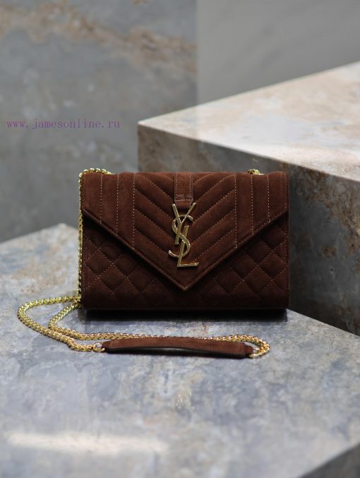 Yves Saint Laurent Bags NEW Brown Gold Button MatteEnvelope Matte SeriesSmall envelope bag, V-shaped diamond pattern 8tqi1gt4 - Image 2