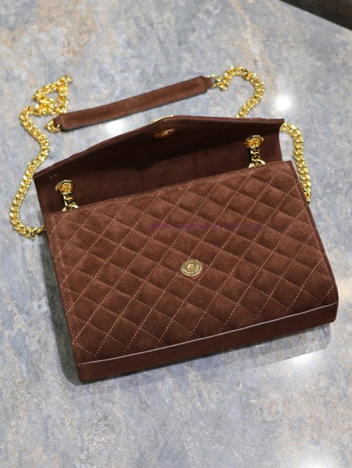 Yves Saint Laurent Bags NEW Brown Gold Button MatteENVELOPE Matte SeriesMedium envelope bag, V-shaped diamond patter nqiqtro2 - Image 9