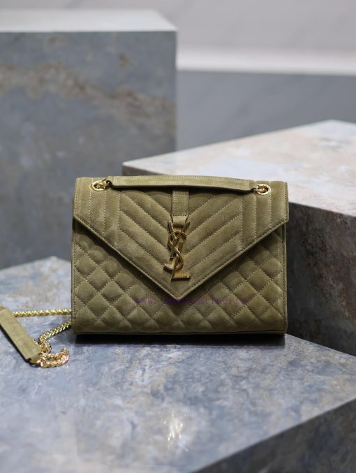 Yves Saint Laurent Bags NEW military green gold buckle frostedENVELOPE Matte SeriesMedium envelope bag, V-shaped dia 5mkt0jo4