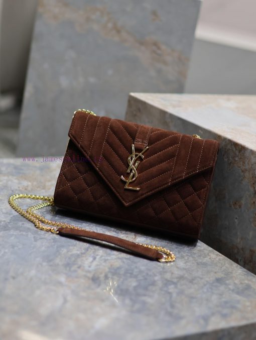 Yves Saint Laurent Bags NEW Brown Gold Button MatteEnvelope Matte SeriesSmall envelope bag, V-shaped diamond pattern 8tqi1gt4 - Image 3