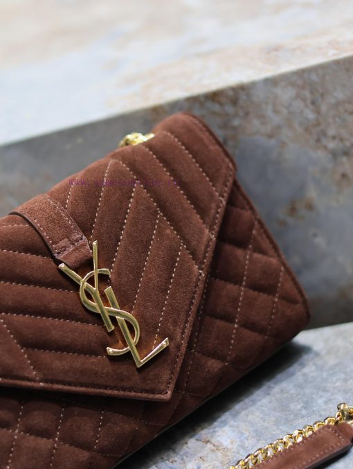 Yves Saint Laurent Bags NEW Brown Gold Button MatteEnvelope Matte SeriesSmall envelope bag, V-shaped diamond pattern 8tqi1gt4 - Image 5