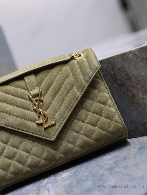 Yves Saint Laurent Bags NEW military green gold buckle frostedENVELOPE Matte SeriesMedium envelope bag, V-shaped dia 5mkt0jo4 - Image 5