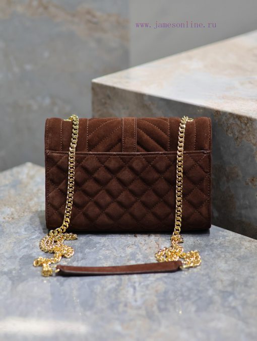 Yves Saint Laurent Bags NEW Brown Gold Button MatteEnvelope Matte SeriesSmall envelope bag, V-shaped diamond pattern 8tqi1gt4 - Image 7