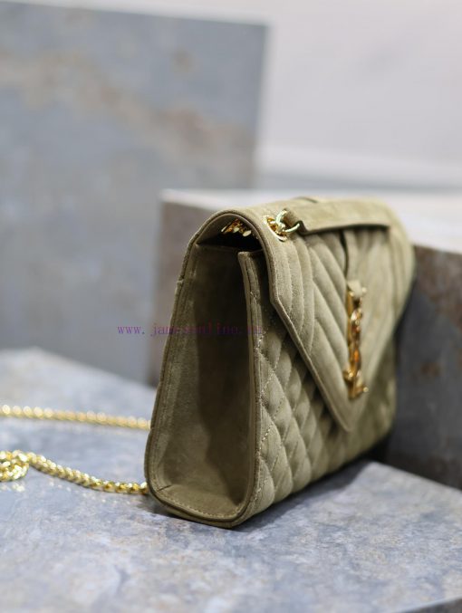 Yves Saint Laurent Bags NEW military green gold buckle frostedENVELOPE Matte SeriesMedium envelope bag, V-shaped dia 5mkt0jo4 - Image 6