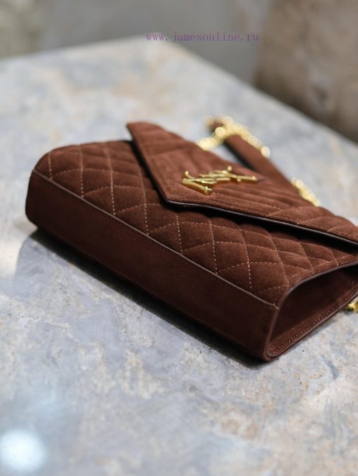Yves Saint Laurent Bags NEW Brown Gold Button MatteEnvelope Matte SeriesSmall envelope bag, V-shaped diamond pattern 8tqi1gt4 - Image 8