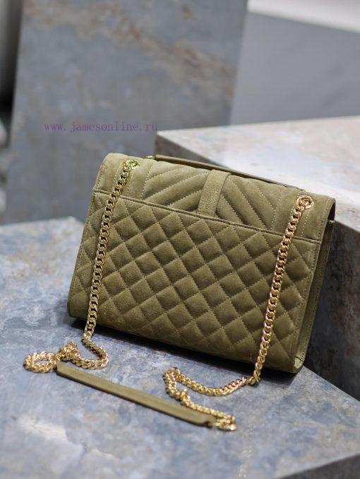 Yves Saint Laurent Bags NEW military green gold buckle frostedENVELOPE Matte SeriesMedium envelope bag, V-shaped dia 5mkt0jo4 - Image 7
