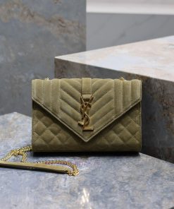 Yves Saint Laurent Bags NEW military green gold buckle frostedEnvelope Matte SeriesSmall envelope bag, V-shaped diam 2zj8dw25