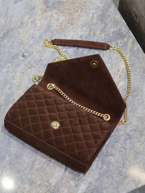 Yves Saint Laurent Bags NEW Brown Gold Button MatteEnvelope Matte SeriesSmall envelope bag, V-shaped diamond pattern 8tqi1gt4 - Image 9